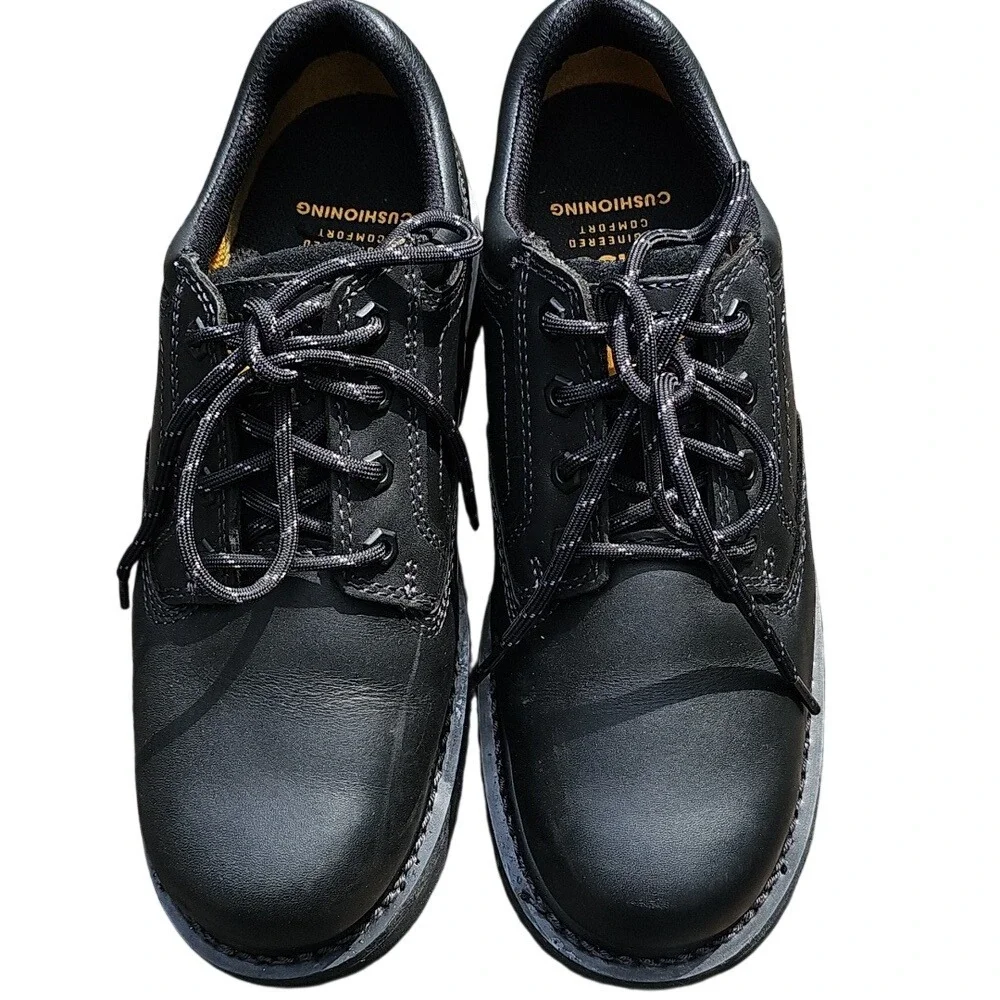 Men's Black Leather CAT Caterpillar Work Shoes with comfort soles Brand New 7W